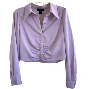 RACHEL ZOE M Lavender Lilac Cropped Long Sleeve Pearl Rhinestone Button Top